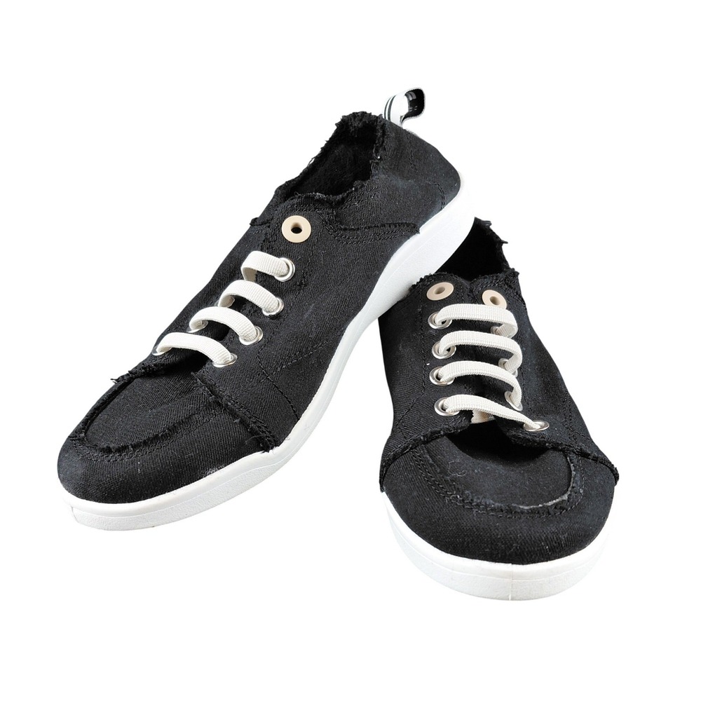 Vionic Beach Pismo Black Canvas Slip On Sneakers Womens 6.5 Frayed 10011625